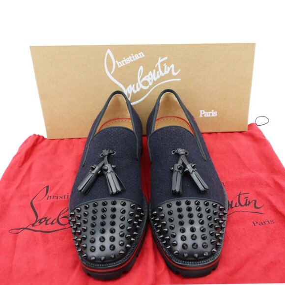 Christian Louboutin  Rossini Spike Tassel Tweed Loafer Navy Blue - Picture 2 of 12